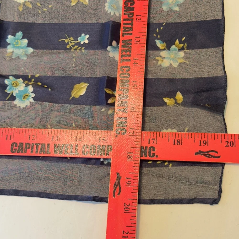 Made in Italy Blue Floral‎ Sheer Striped Square Scarf Cottagecore Classy Chic